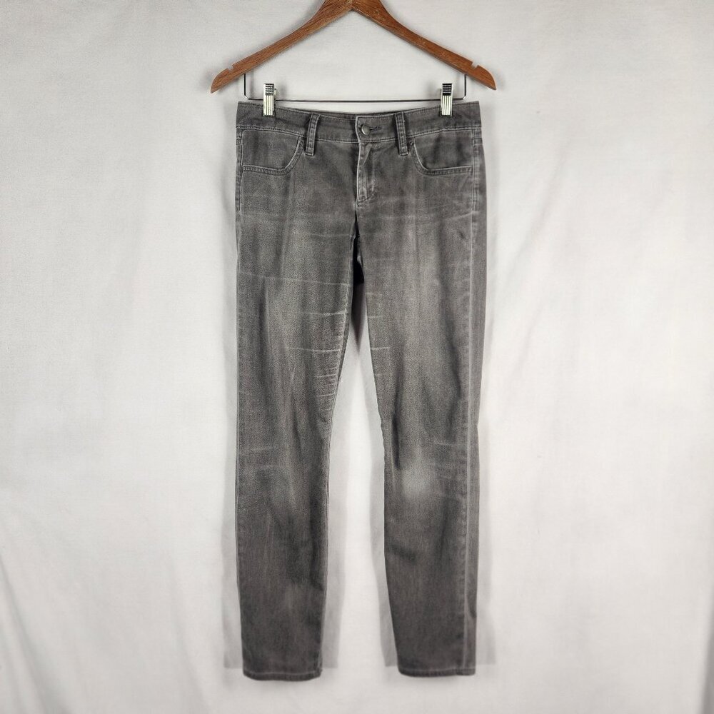 Gap Washed Gray Denim Pants Women's Size 0 Stretch Slim Straight Low Rise Faded